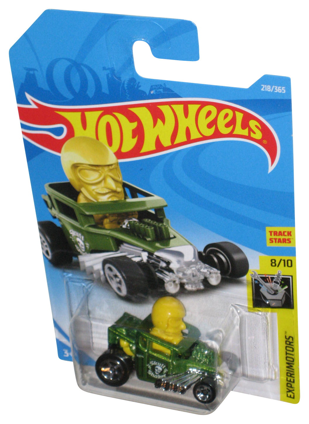 Hot Wheels 50th Skull Shaker (2018) Experimotors 8/10 Green & Yellow Toy Car 218/365