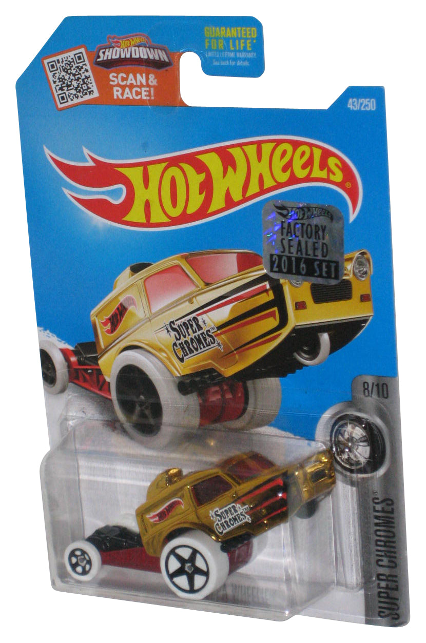 Hot Wheels Super Chromes 8/10 (2015) Gold HW Poppa Wheelie Toy Car 43/250 w/ Factory Sealed Sticker