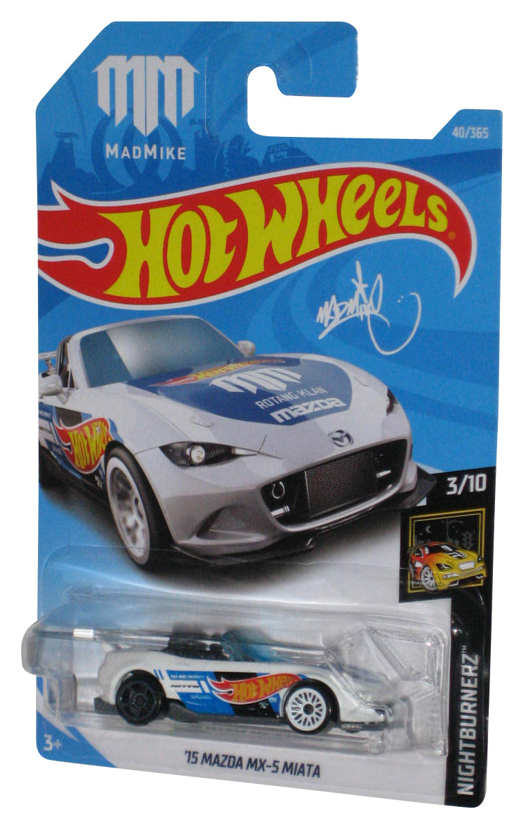 Hot Wheels Nightburnerz 3/10 (2017) White '15 Mazda MX-5 Miata Mad Mike Toy Car 40/365