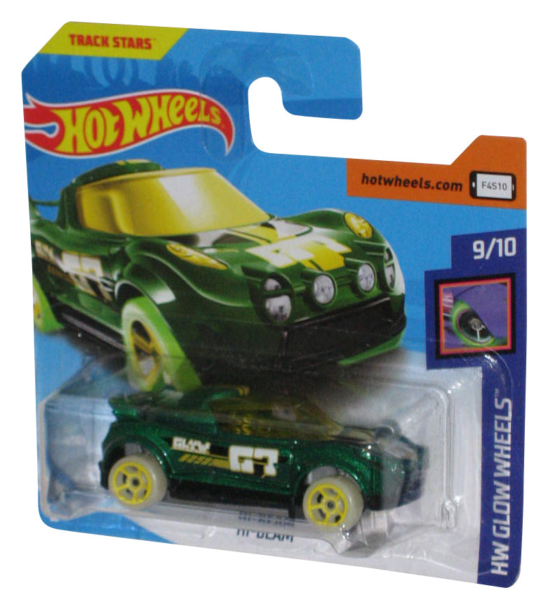 Hot Wheels HW Glow Short Card (2017) Green Hi-Beam Toy Car 9/10 - (Cracked Plastic)