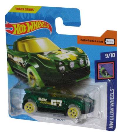 Hot Wheels HW Glow Short Card (2017) Green Hi-Beam Toy Car 9/10 - (Cracked Plastic)