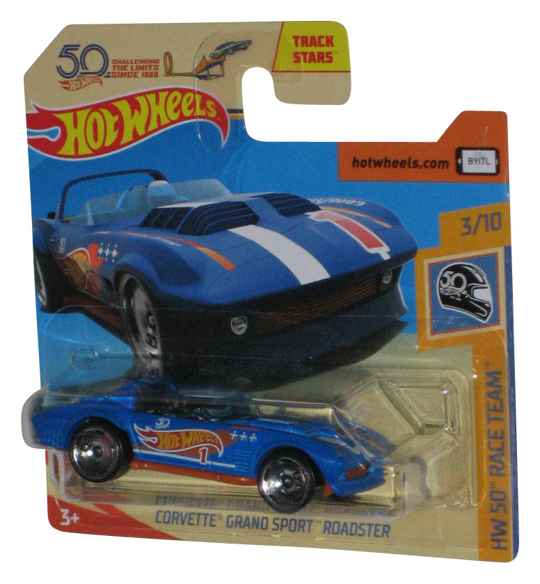 Hot Wheels HW 50 Race Team (2017) Blue Corvette Grand Sport Roadster Toy Car 3/10 - (Short Card)
