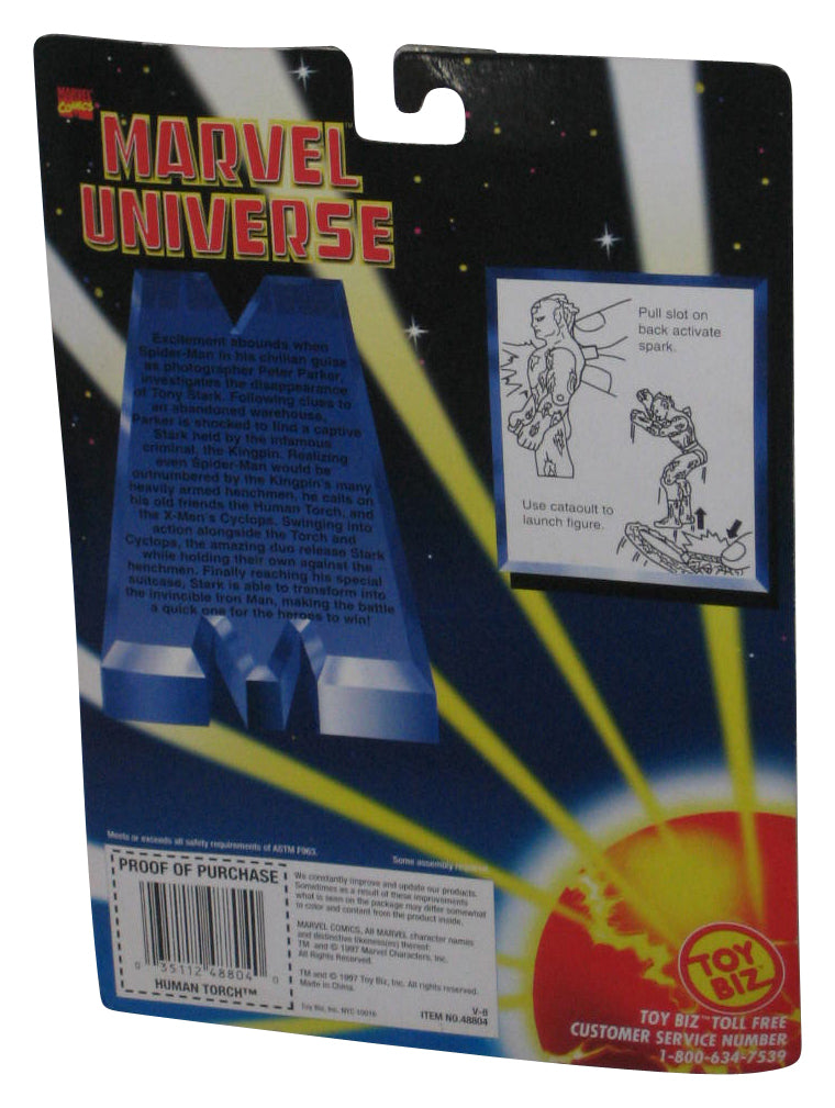 Marvel Fantastic Four Human Torch (1997) Toy Biz Figure w/ Spinning Flame Base - (Dented Plastic)