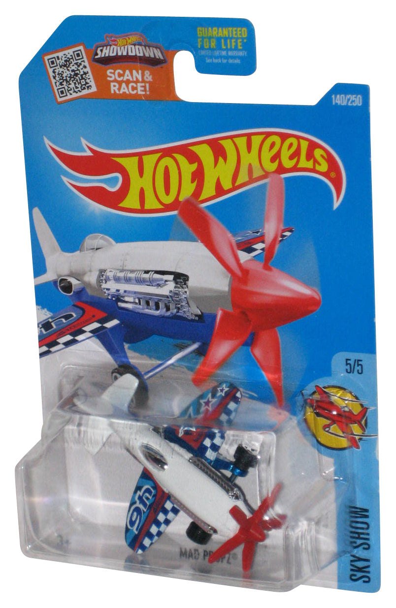 Hot Wheels Sky Show 5/5 (2015) White & Blue Mad Propz Plane Toy 140/250