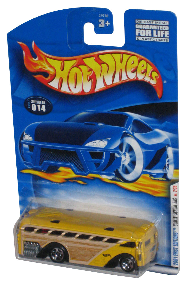 Hot Wheels 2001 First Editions 2/36 Yellow Surfin' School Bus Toy #014