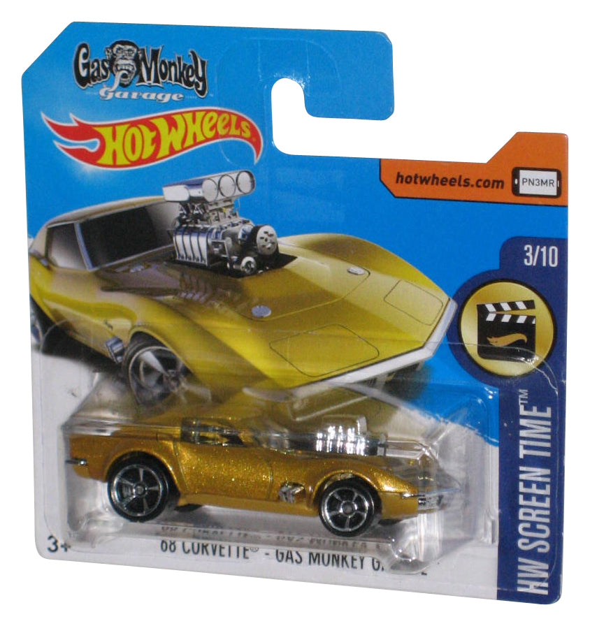 Hot Wheels HW Screen Time 3/10 (2015) Gold Gas Monkey Garage '68 Corvette Toy Car - (Short Card)