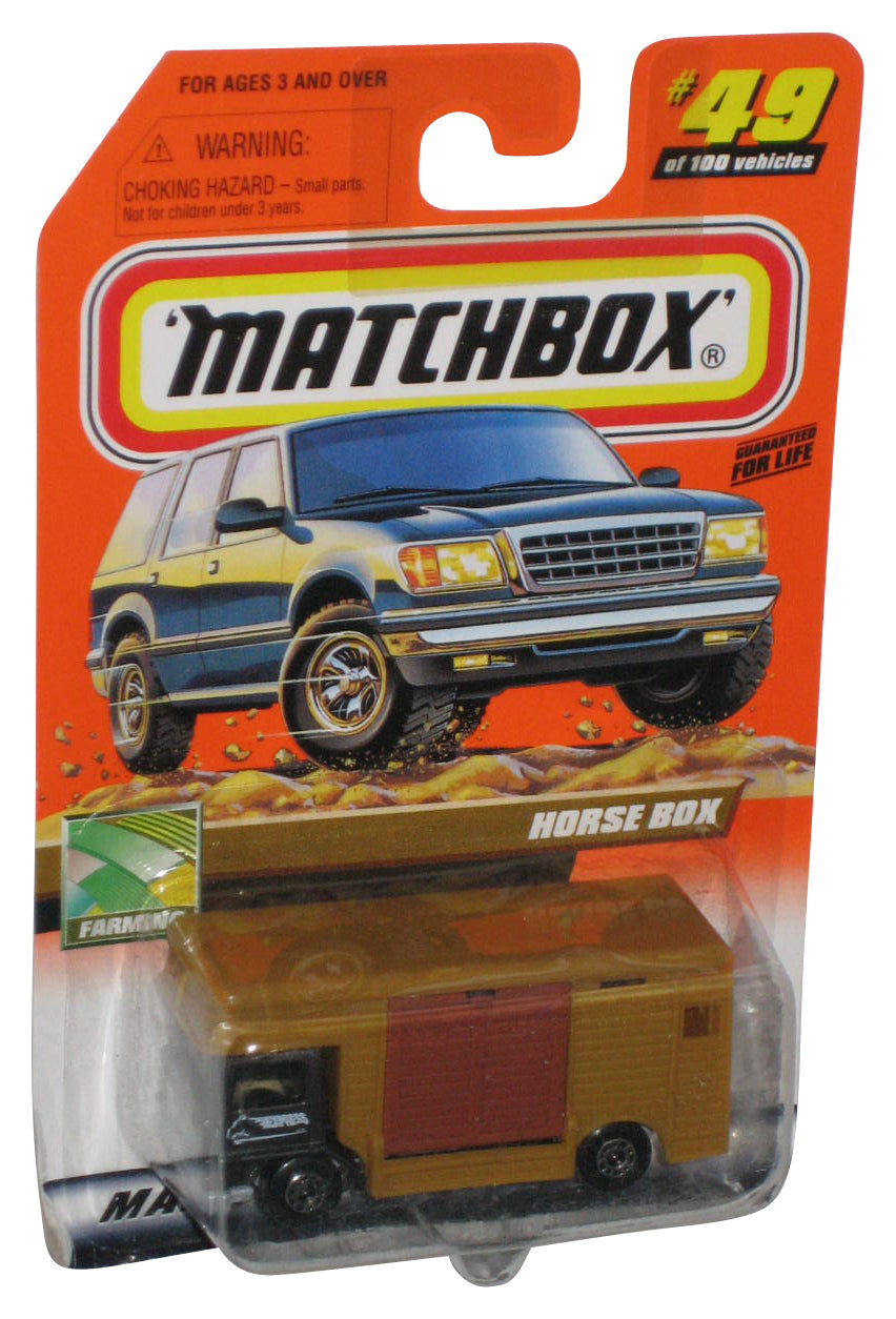 Matchbox Farming Horse Box (1999) Brown Toy Vehicle #49/100 w/ Mini Horses Inside - (Cracked Plastic)