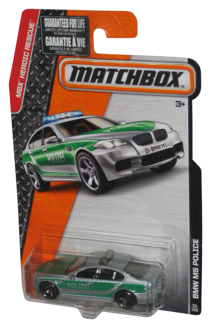 Matchbox MBX Heroic Rescue (2014) BMW M5 Police Green & Silver Toy Car 53/120