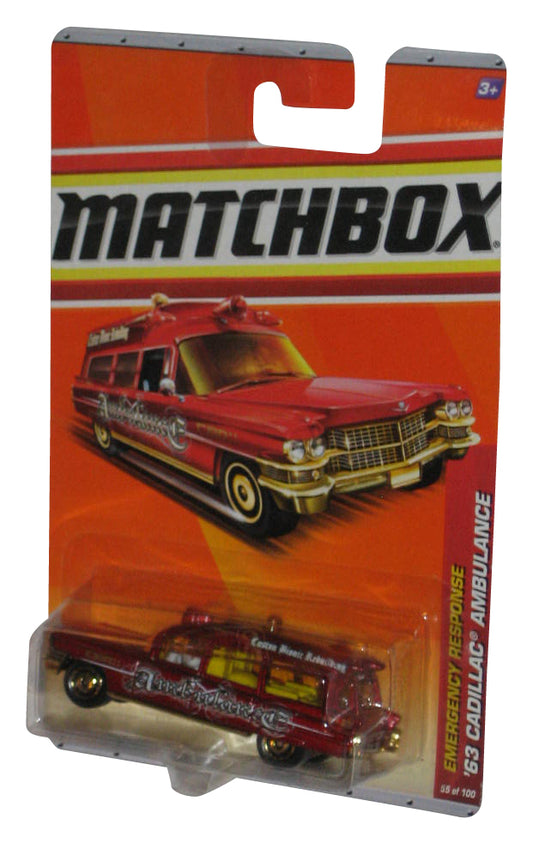 Matchbox Emergency Response (2010) Metallic Red '63 Cadillac Ambulance Toy #55/100