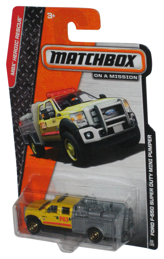 Matchbox MBX Heroic Rescue (2013) Yellow Ford F-550 Super Duty Mini Pumper Toy #82/120