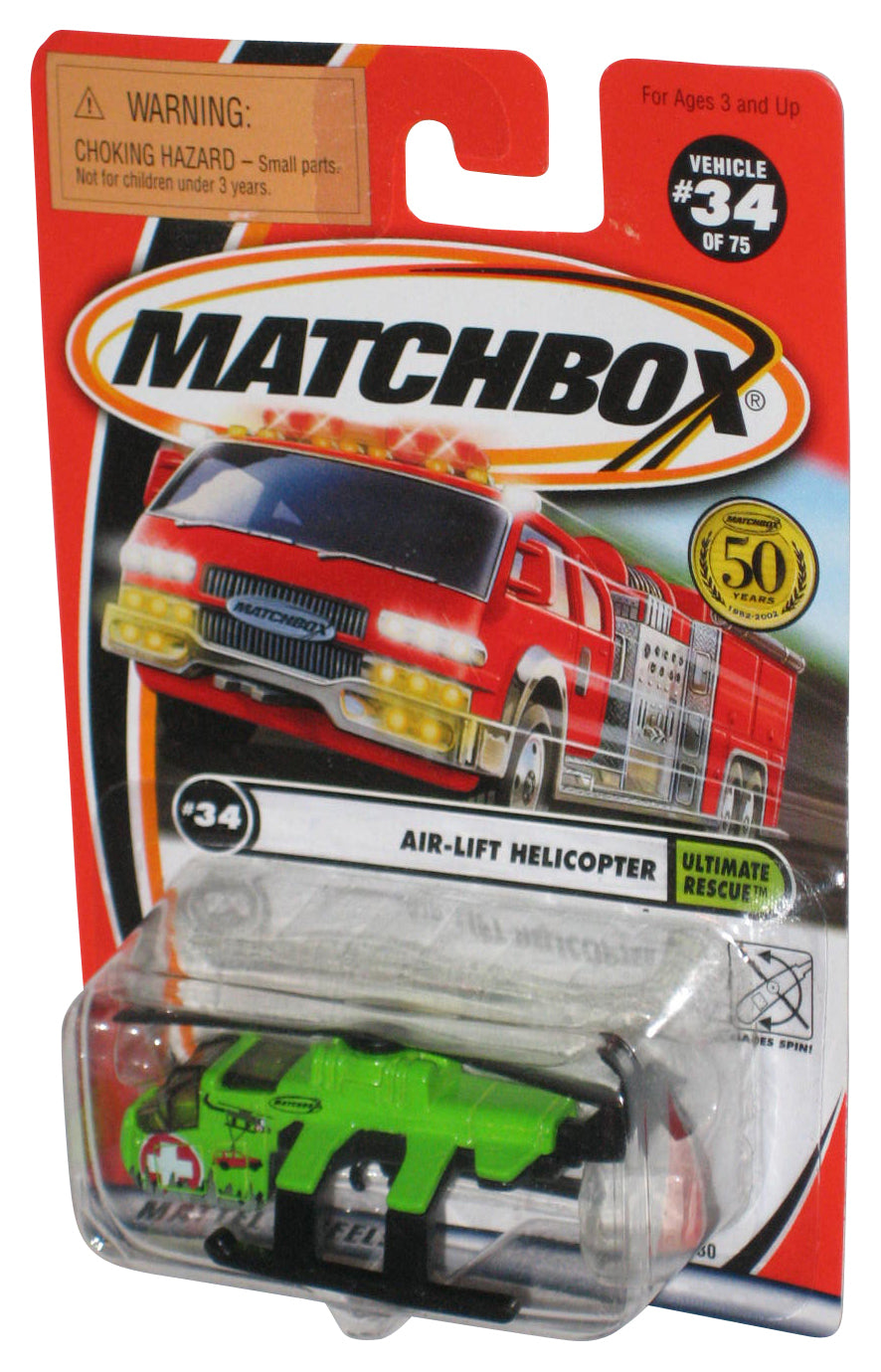 Matchbox Ultimate Rescue (2001) Green & Black Air-Lift Helicopter Toy #34/75