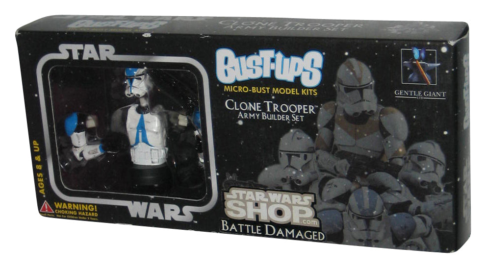 Star Wars Bust-Ups Blue Clone Trooper Army Builder (2005) Gentle Giant Micro Bust Model Kit Set - (Battle Damaged)