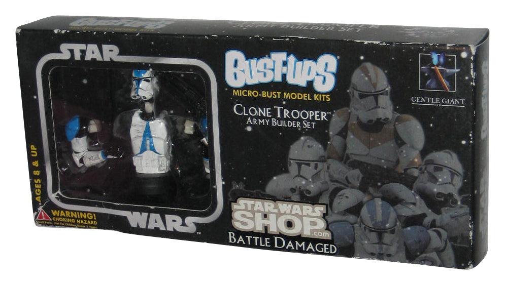 Star Wars Bust-Ups Blue Clone Trooper Army Builder (2005) Gentle Giant Micro Bust Set Model Kit - (Battle Damaged)