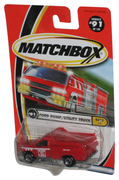 Matchbox Build It (2000) Red Ford Dump Utility Truck Toy #91/100 - (Dented Plastic)