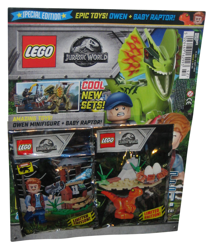 Jurassic Park World LEGO Rescue Mission Magazine Book Issue 2 w/ Owen & Lookout Tower + Raptor Nest Toy MiniFigure Pack Set