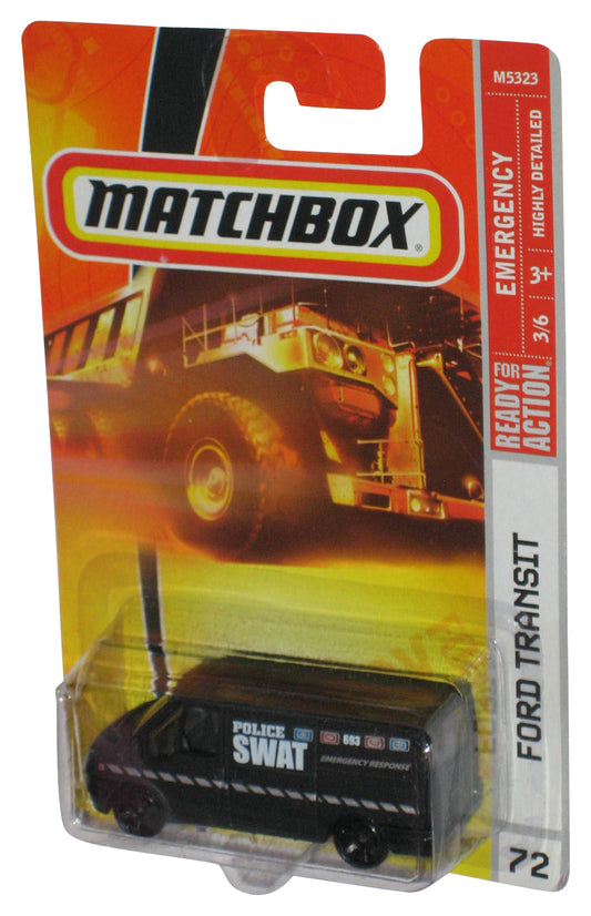 Matchbox Emergency 3/6 (2007) Black Ford Transit Emergency Police SWAT Van Toy #72 - (Dented Plastic)