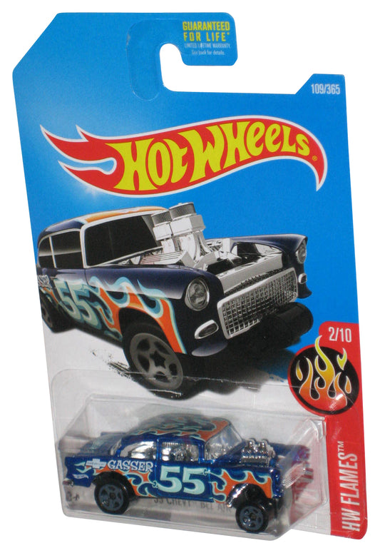Hot Wheels HW Flames 2/10 (2015) Blue '55 Chevy Bel Air Gasser Toy Truck 109/365