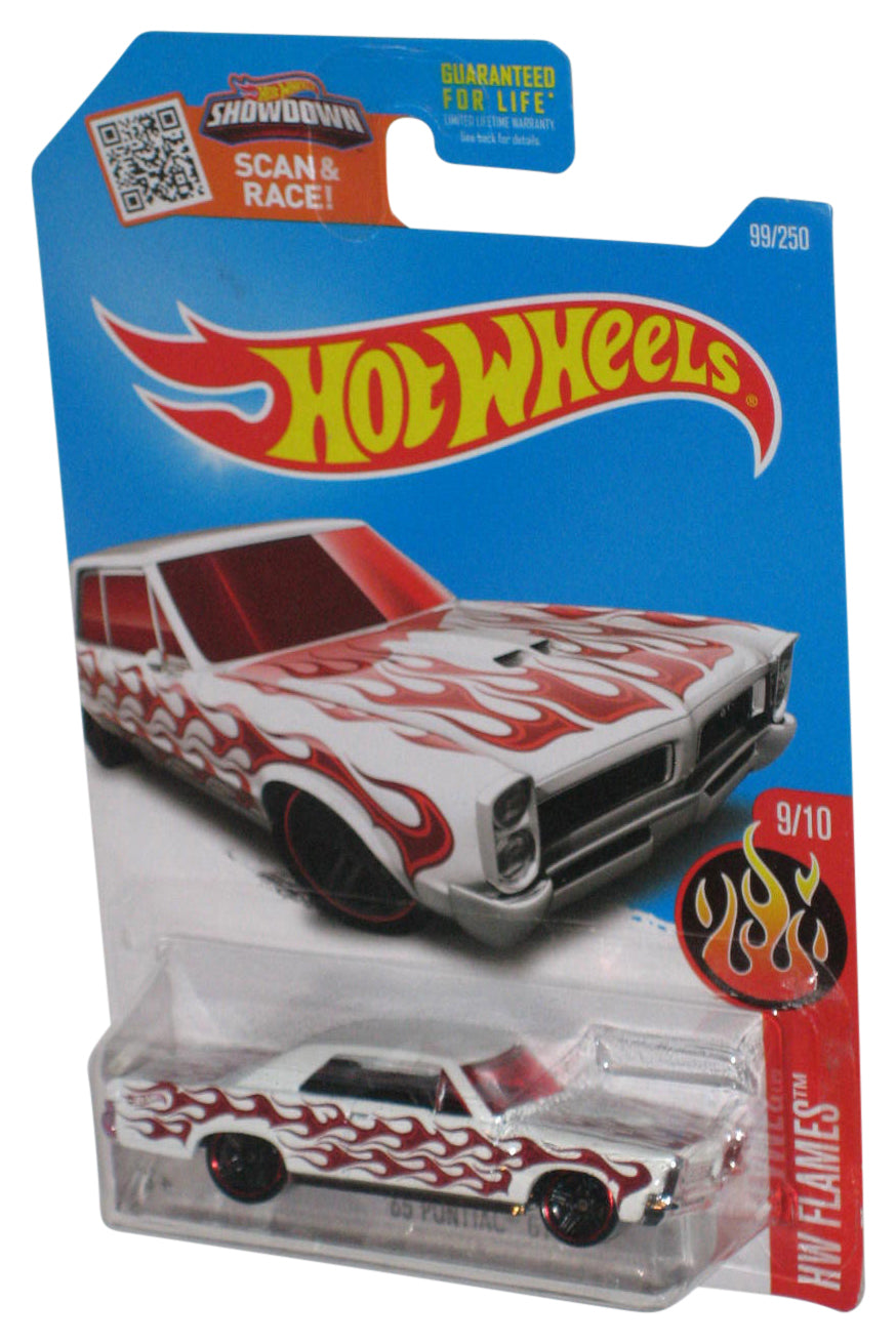 Hot Wheels HW Flames 9/10 (2015) White '65 Pontiac GTO Toy Car 99/250