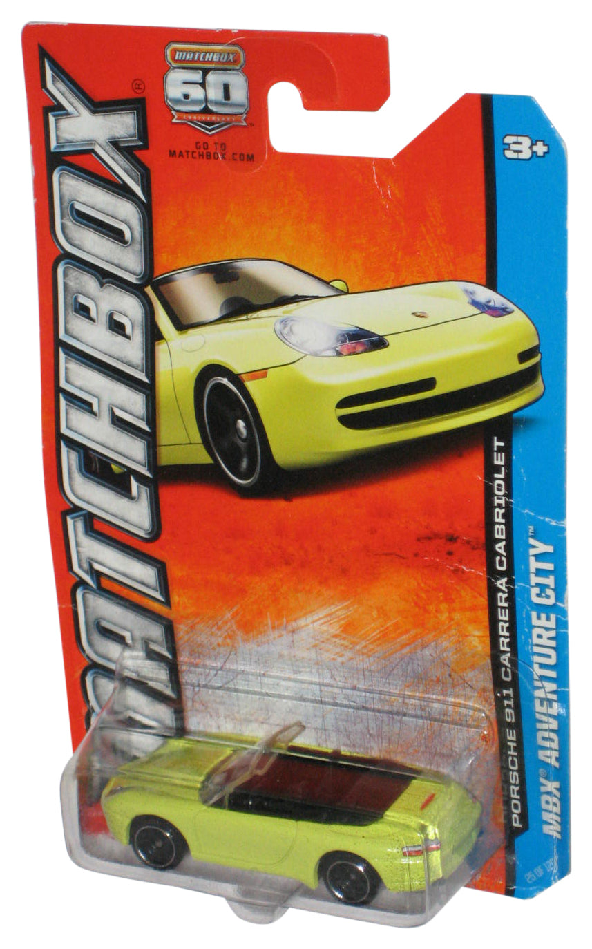 Matchbox MBX Adventure City (2012) Yellow Porsche 911 Carrera Cabriolet Toy Car 25/120 - (Card Minor Wear)