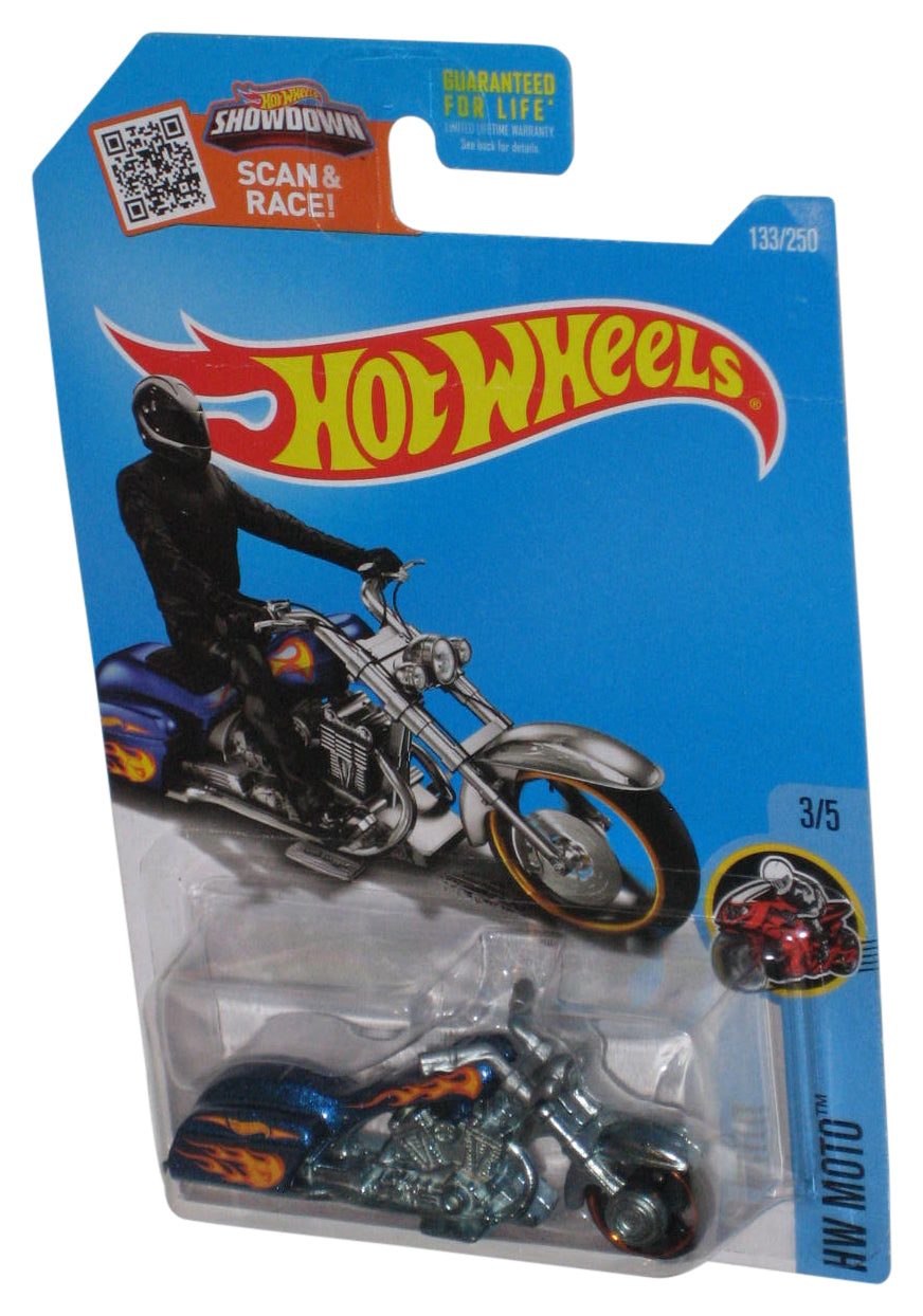 Hot Wheels HW Moto 3/5 (2015) Bad Bagger Blue Flames Motorcycle Bike 133/250