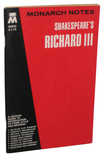 Monarch Notes Shakespeare's Richard III Paperbook Guide Book