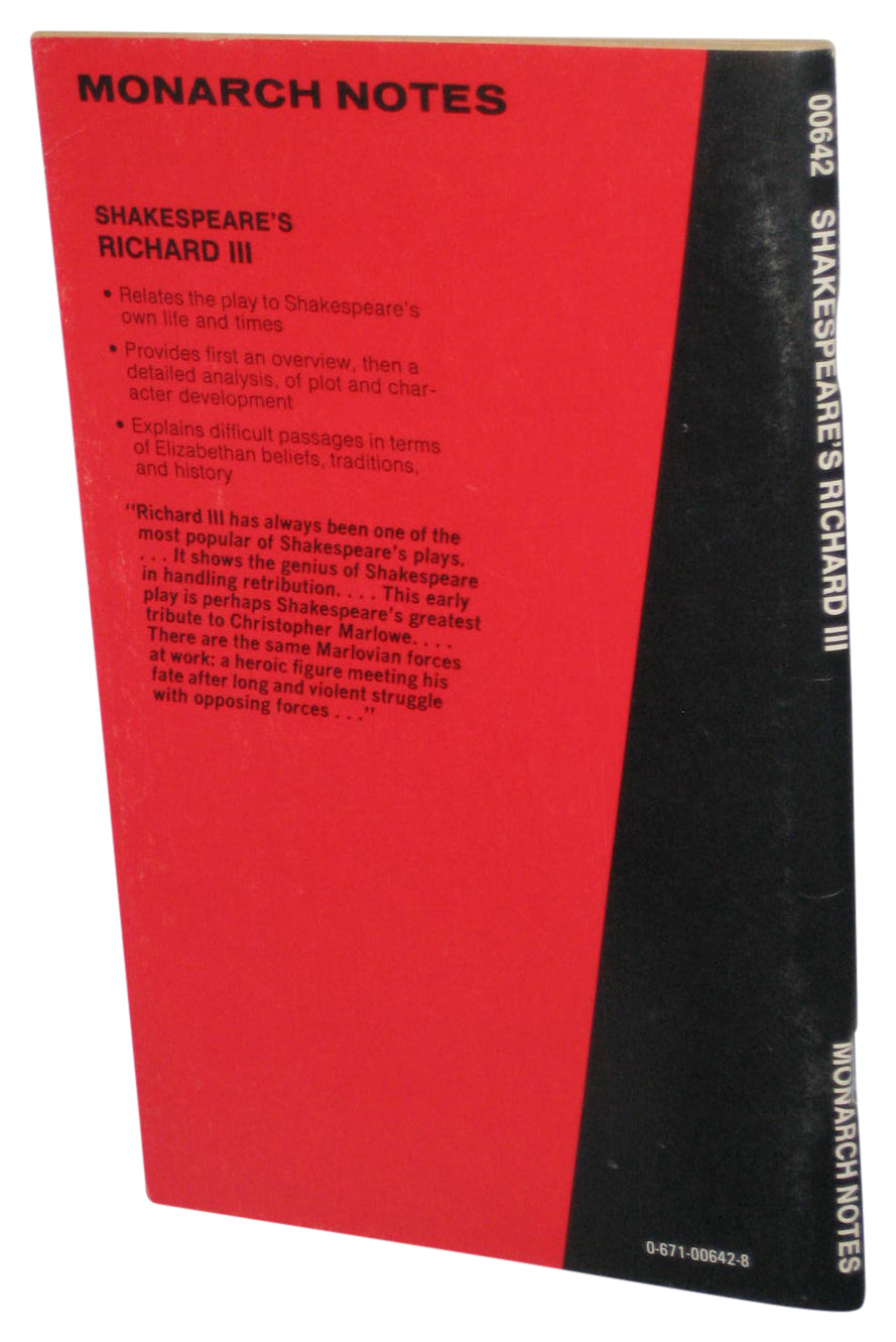 Monarch Notes Shakespeare's Richard III Paperbook Guide Book
