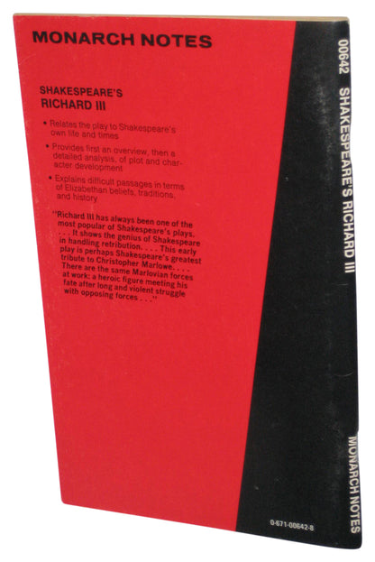 Monarch Notes Shakespeare's Richard III Paperbook Guide Book
