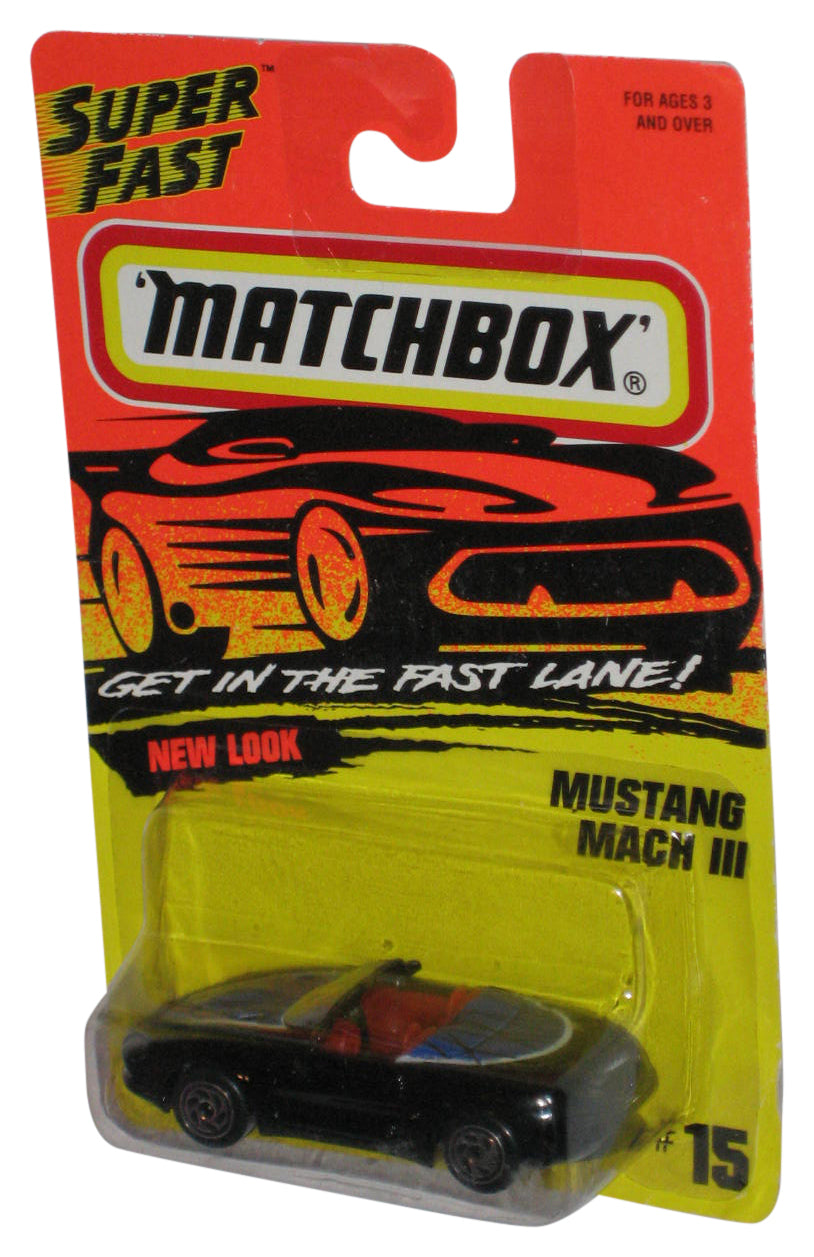 Matchbox Get In The Super Fast Lane (1994) Black Mustang Mach III Toy Car #15 - (Cracked Plastic)