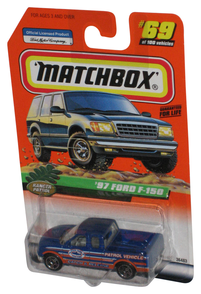 Matchbox Ranger Patrol (1998) Blue '97 Ford F-150 Toy Truck #69/100 - (State Park Fish Darm Catch & Release Patrol Vehicle)
