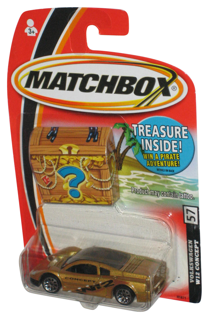 Matchbox Volkswagen W12 Concept Gold (2005) Die-Cast Toy Car #57 w/ Treasure Chest