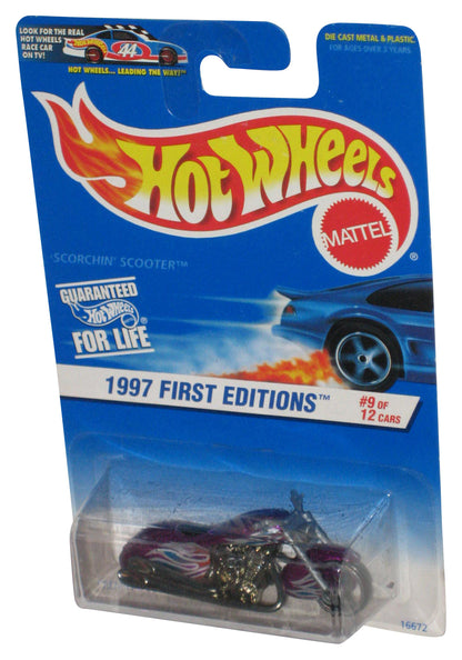 Hot Wheels 1997 First Editions 9/12 Purple Scorchin Scooter Purple Toy Bike #519