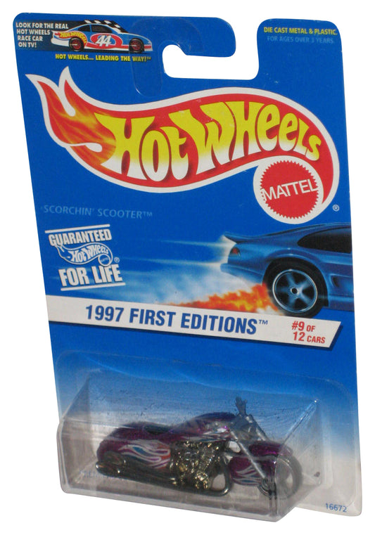 Hot Wheels 1997 First Editions 9/12 Purple Scorchin Scooter Purple Toy Bike #519