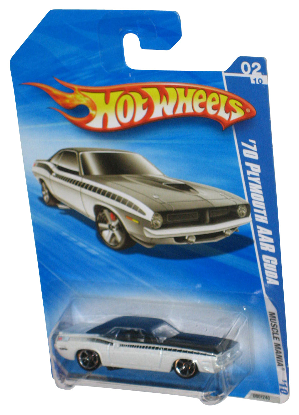 Hot Wheels Muscle Mania '10 White & Black '70 Plymouth AAR Cuda Toy Car 80/240