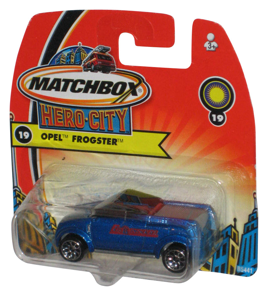 Matchbox Hero City (2003) Blue Open Frogster Toy Car #19 - (Short Card / Dented Plastic)