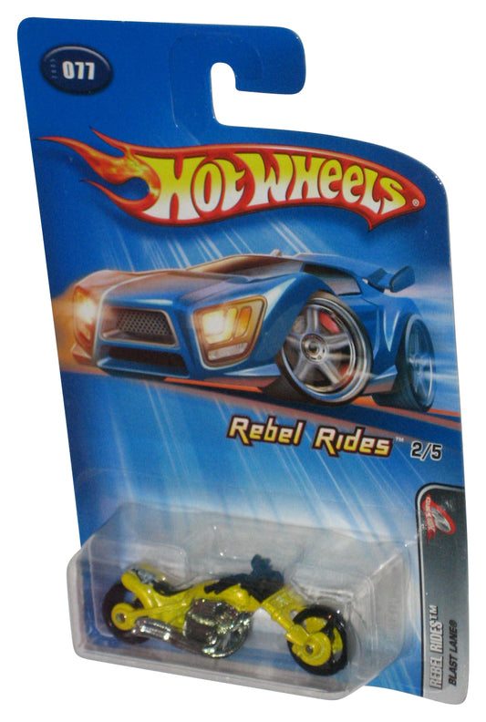 Hot Wheels Rebel Rides 2/5 (2005) Yellow Blast Lane Toy Motorcycle Bike #077