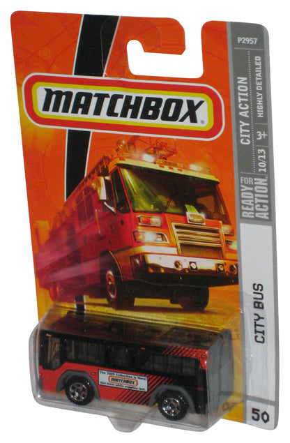 Matchbox City Action 10/13 (2008) Black & Red Bus Die-Cast Metal Toy #50