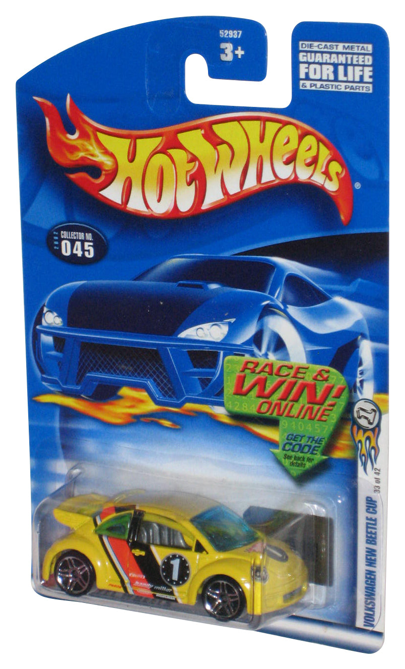 Hot Wheels Volkswagen New Beetle Cup (2002) Yellow Die-Cast Toy Car #045