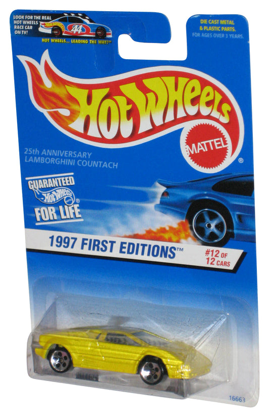 Hot Wheels 25th Anniversary 1997 First Editions 12/12 Lamborghini Countach Yellow Car #510