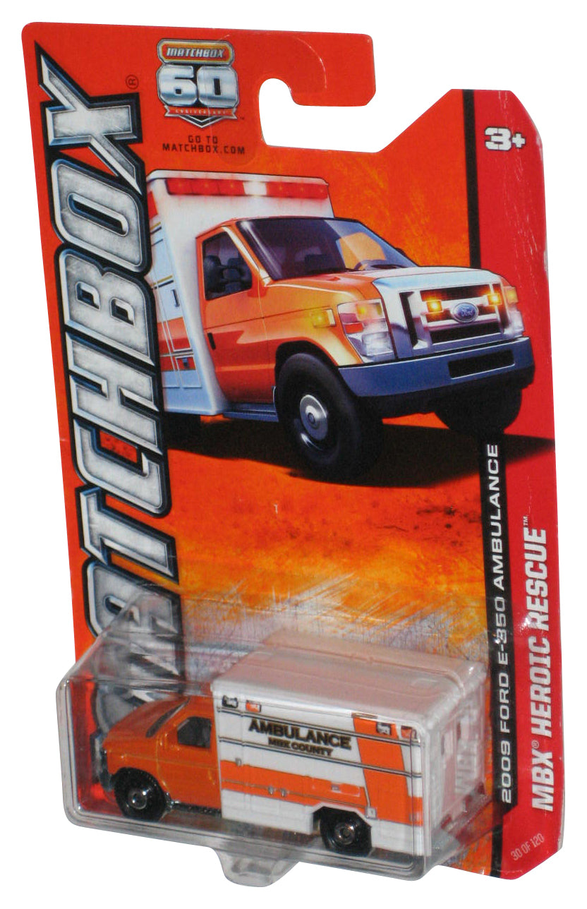 Matchbox MBX Heroic Rescue 2009 Ford E-350 Ambulance Orange & White Toy 30/120