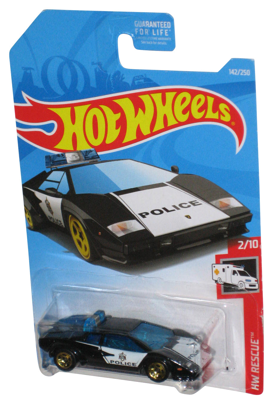 Hot Wheels Rescue Series 2/10 (2017) Black Lamborghini Countach Police Car 142/250