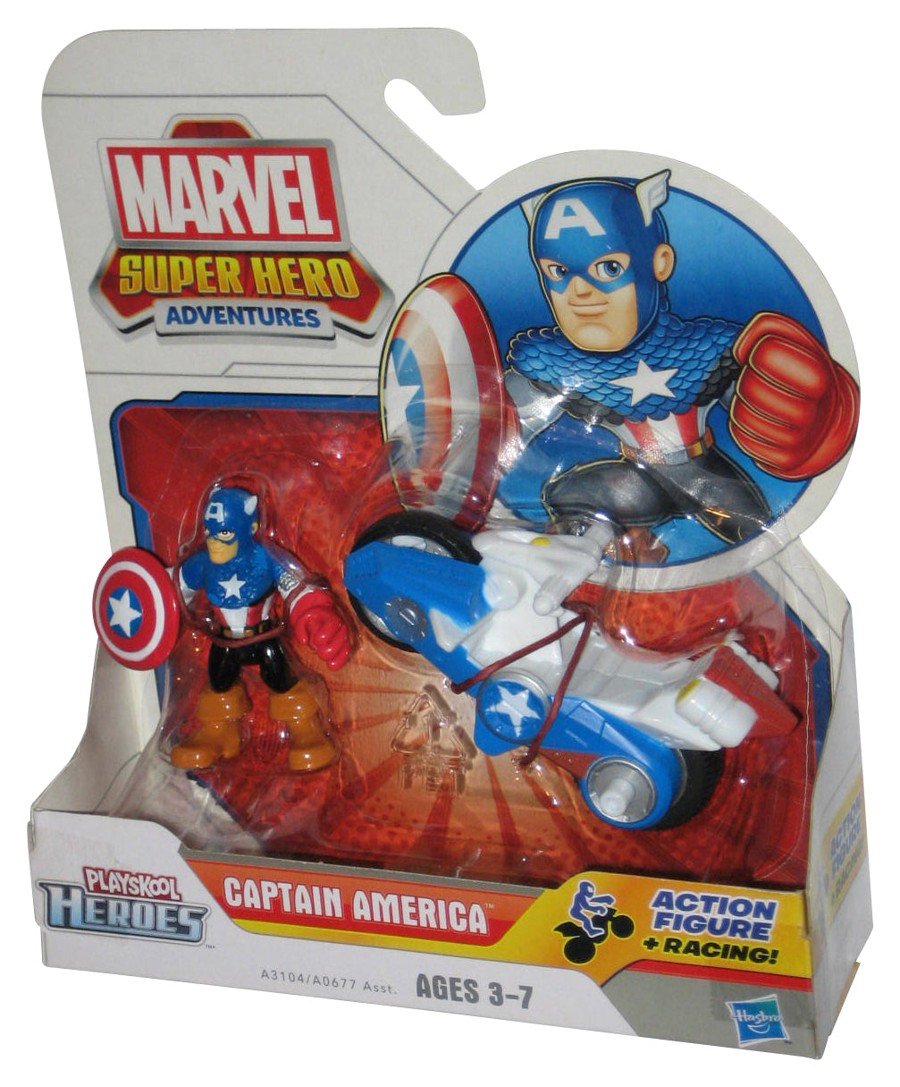 Marvel Super Hero Adventures Captain America (2012) Hasbro Playskool Figure & Bike Toy - (Plastic Loose From Card)