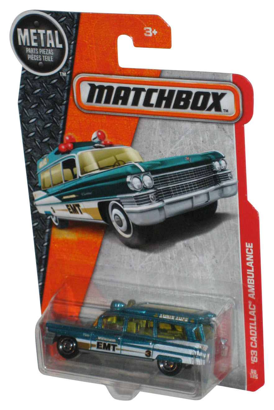 Matchbox Blue '63 Cadillac Ambulance EMT (2016) Mattel Toy Car 88/125