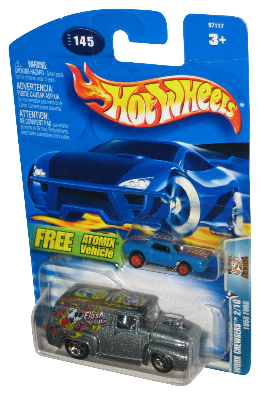 Hot Wheels Works Crewsers 2/10 Silver 1956 Ford Toy Car #145 w/ Blue Atomix Vehicle