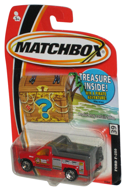 Matchbox Ford F-250 (2005) Mattel Red Die-Cast Toy Truck #39 w/ Treasure Chest