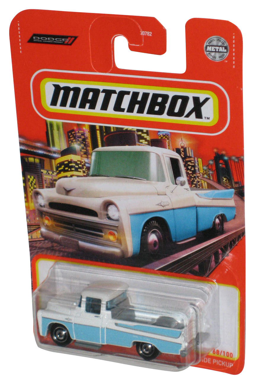 Matchbox Dodge Sweptside Pickup (2022) Metal White & Blue Toy Truck 68/100