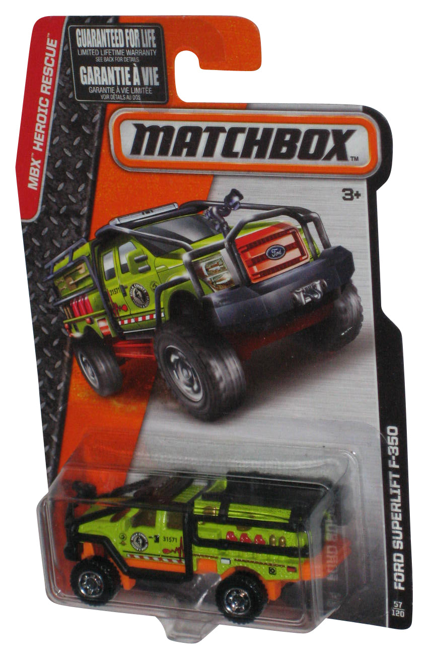 Matchbox MBX Heroic Rescue (2014) Green & Orange Ford Superlift F-350 Toy Truck 57/120
