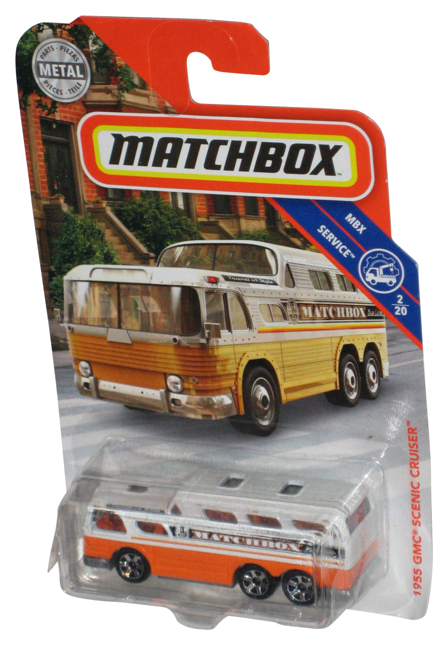 Matchbox MBX Service 2/20 (2018) White & Orange 1955 GMC Scenic Cruiser Toy 8/125 - (Cracked Plastic)
