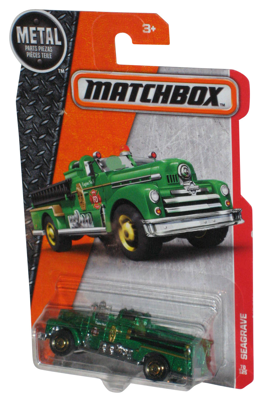 Matchbox MBX Heroic Rescue (2015) Green Seagrave Toy Truck 70/125 - (Cracked Plastic)