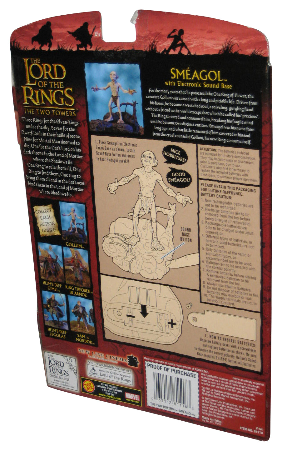 Lord of The Rings Two Towers Smeagol (2003) ToyBiz Action Figure - (Damaged Card)