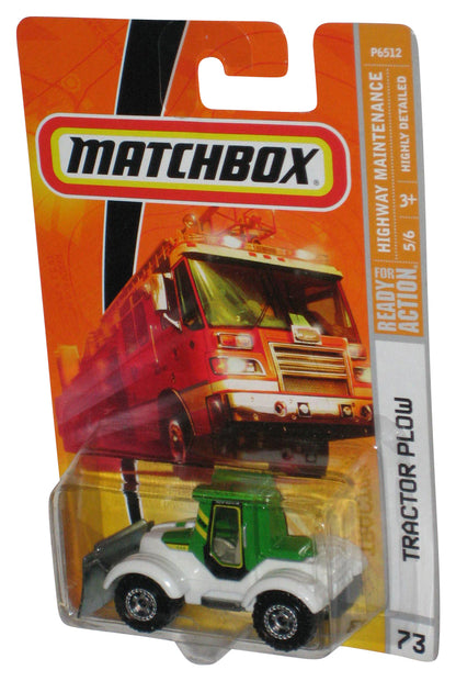 Matchbox Highway Maintenance 5/6 (2008) Green & White Tractor Plow Toy #73